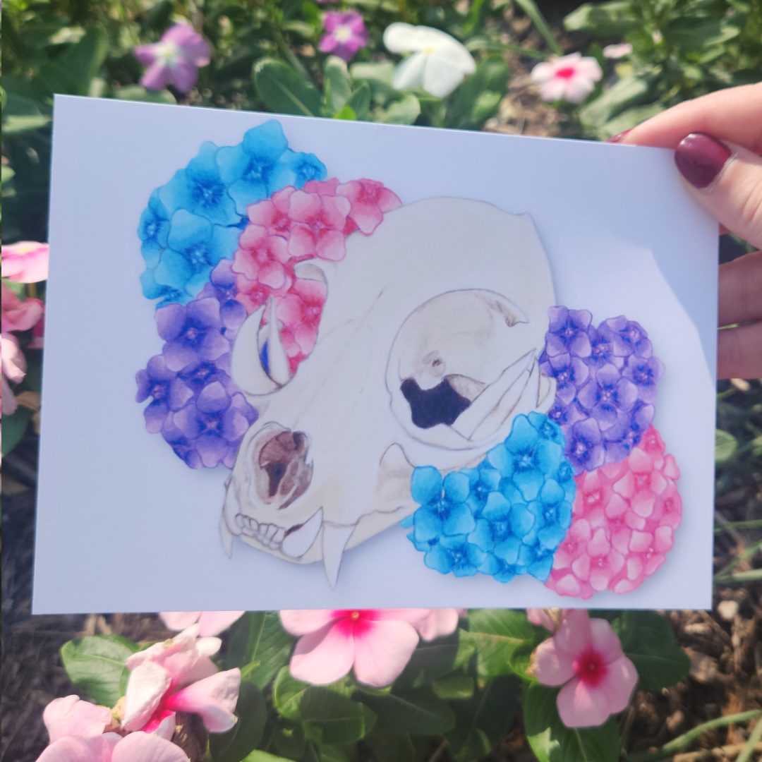 "Hydrangea Cat Skull" Print