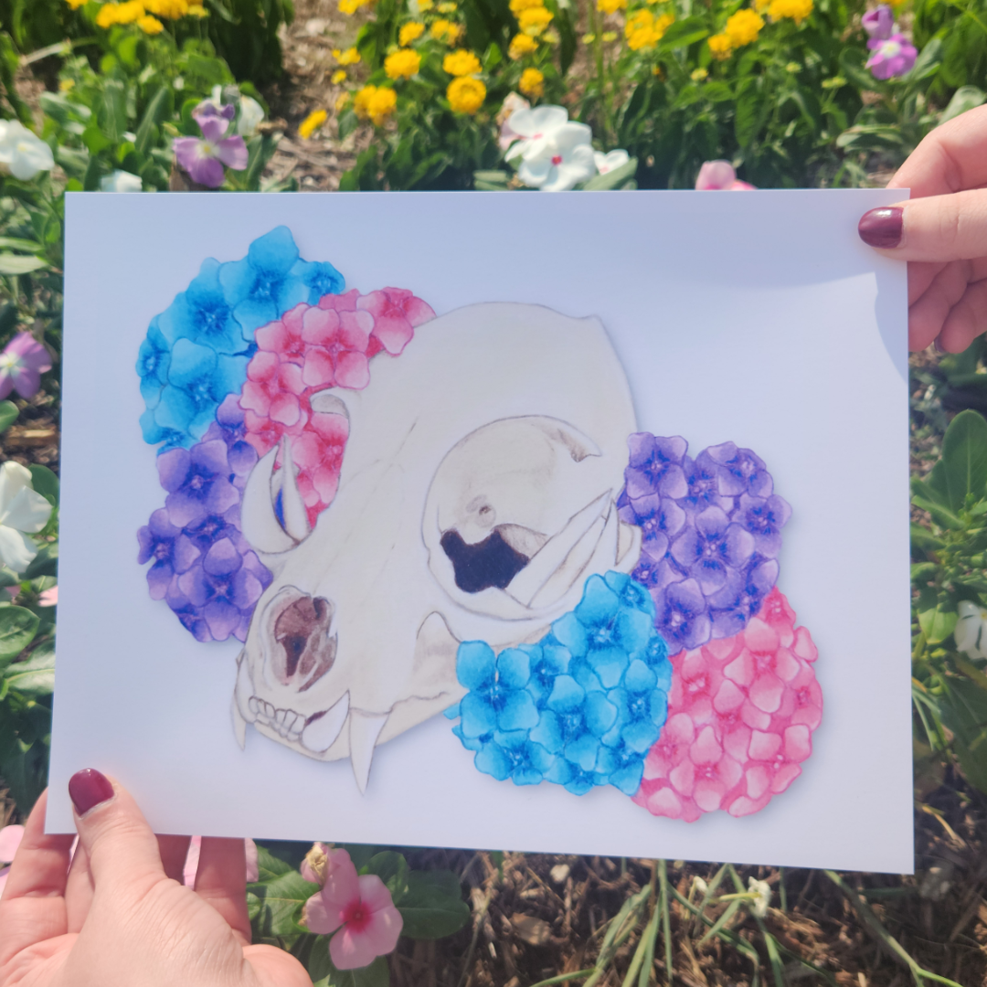 "Hydrangea Cat Skull" Print