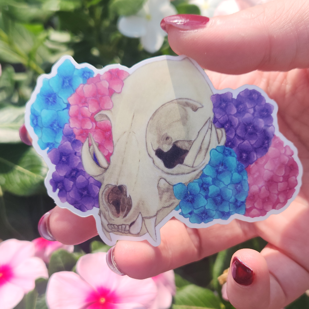 "Hydrangea Cat Skull" Sticker