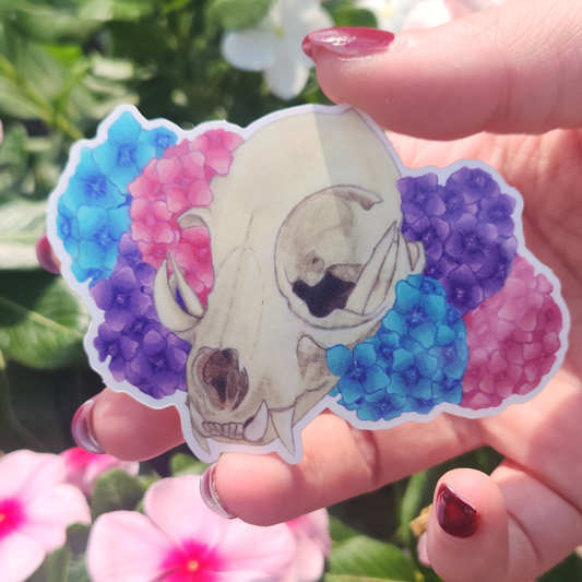 "Hydrangea Cat Skull" Sticker